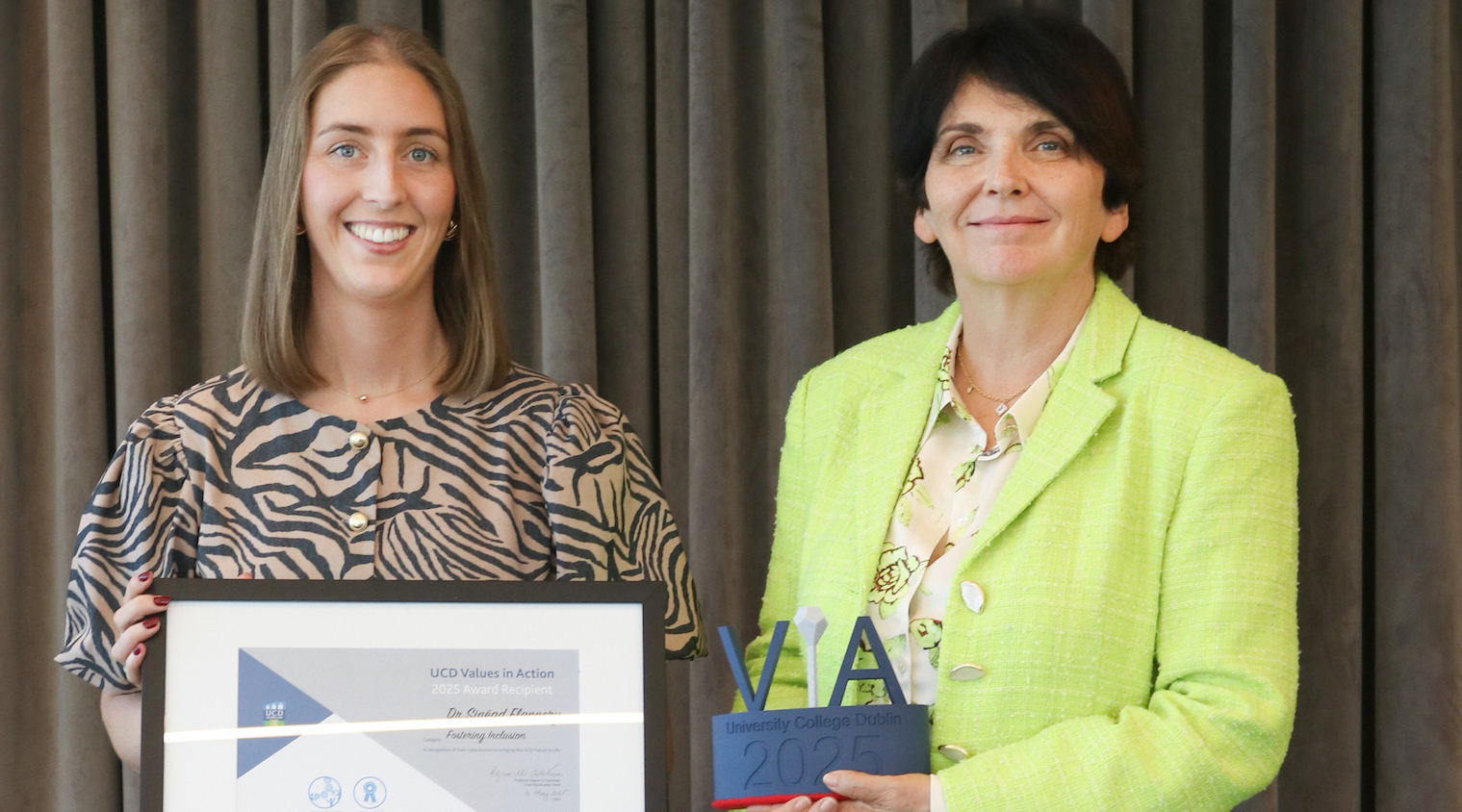 Dr. Sinéad Flannery, Assistant Professor in Behavioural Science in Agriculture and Rural Development and School Professional Work Experience Co-Ordinator has received the UCD Values in Action Award 2025. 